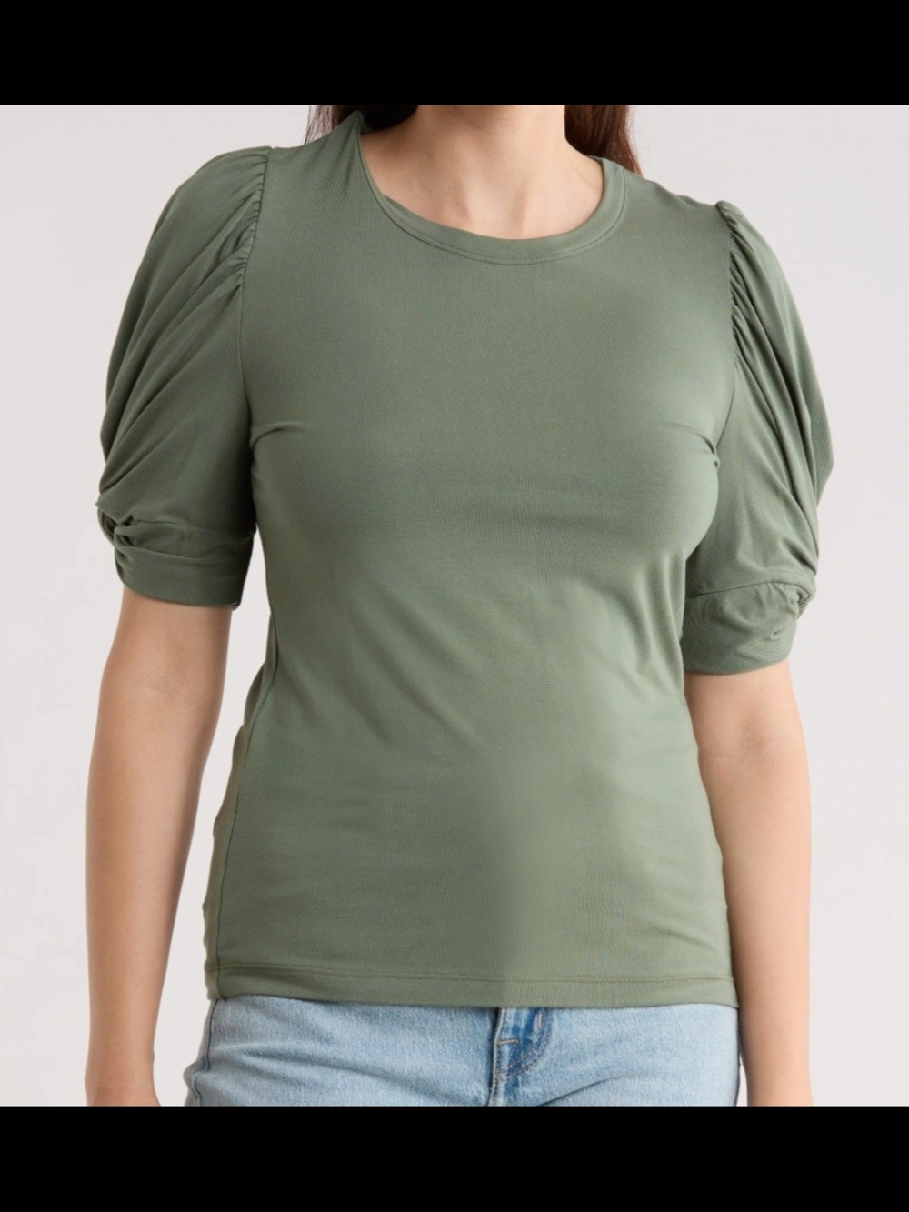 Renee C. Gray Puff Sleeve Crewneck Top